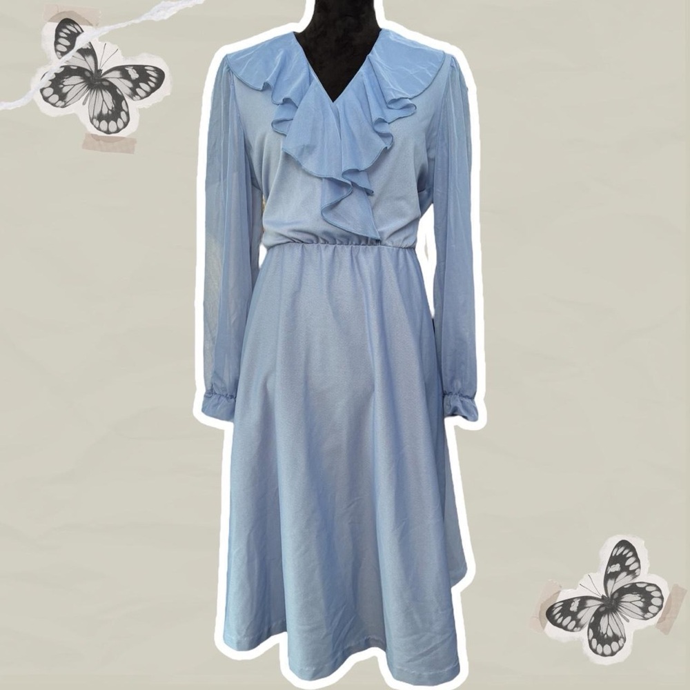 Vintage 80s Blair Blue/Indigo Ruffle Prairie Dress